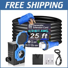 50 Amp Generator Extension Cord 25FT - ETL Listed with Inlet Box Interlock Kit