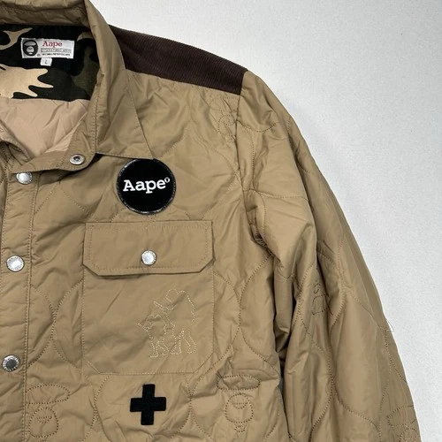 AAPE BY A BATHING APE Quilted Jacket Size Large Patches Military Beige Workwear image 6