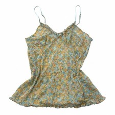 Vintage Y2K Lettuce Trim Camisole Floral Blue Yellow Tank Ditsy Coquette Fairy