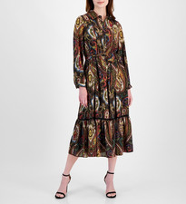 T Tahari Women's Paisley-Print Half-Placket Tiered Maxi Dress Multi Size 10 1846
