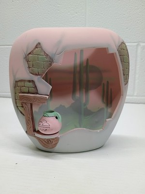 Handcrafted Southwest Cutout Pottery Vase J. Vincent Studios Phoenix Az Pink 92