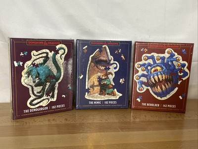 Dungeons & Dragons Mini Shaped Jigsaw Puzzles Lot of 3 Mimic Beholder Demogorgon
