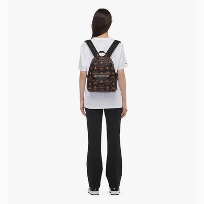 MCM Visetos Logo Print Backpack in Black and Tan Pre-Owned MCM Visetos MMKCSVE01C0001 Women,Men Leather  main image 4