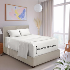 Queen Sheet Set Extra Deep Pocket Microfiber 4 Piece White Fits Up To 24 Inch