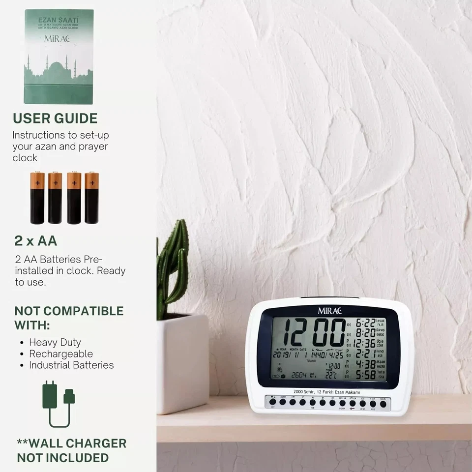 MIRAC AZAN Tischuhr - Automatische Gebetsuhr - 2000 Städte - 7 Azan Akzente - Bild 4 von 4