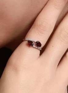 Authentic Beautiful Oval Cut Simulated Red Garnet Wedding Band Ring 14k White Gold Plated