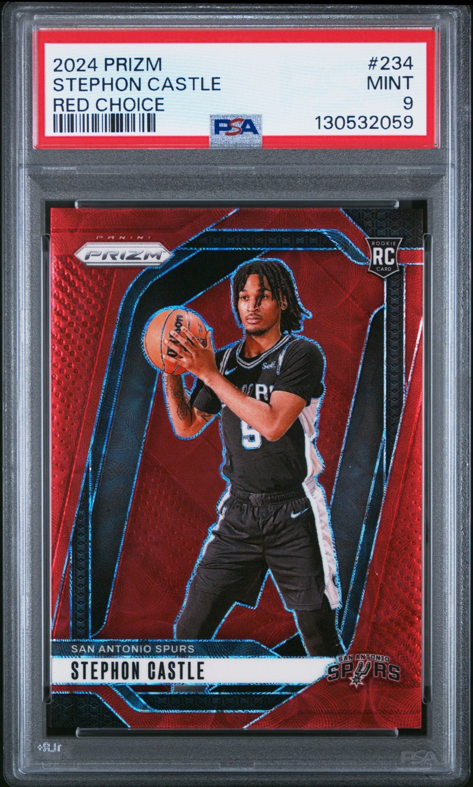 Stephon Castle 2024 Panini Prizm #234 Red Choice 81/88 (PSA 9 Mint) Spurs Rookie