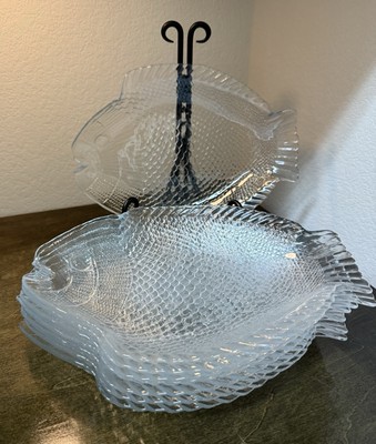 Set of 8 Pasabahce Turkish Glass Fish Plates 10.5 