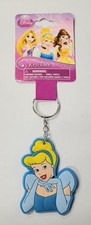 Key Chain - Disney Princess Cinderella Blue PVC Soft Touch 3" KeyChain Ring NEW