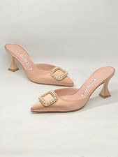 Manolo Blahnik Fabetamu 70 Embellished Satin Mules size 37 Retail 1045
