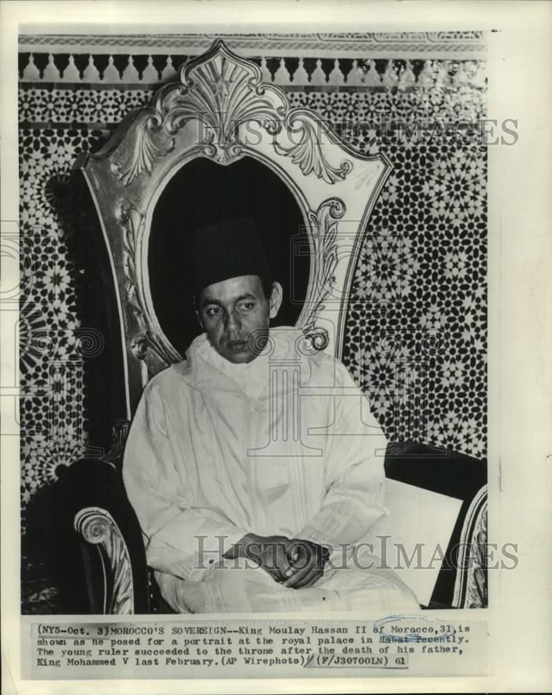 1961 Press Photo King Moulay Hassan II of Morocco At The Royal Palace in Rabat