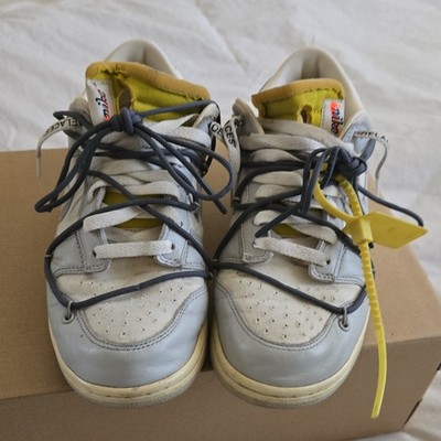 Nike Dunk Low Off-White Lot 41 White Gray Yellow DM1602-105 Leather Sneaker