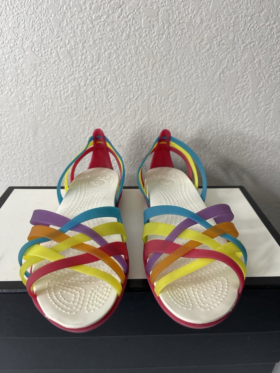 Crocs Isabella Huarache Flat Sandals Rainbow Multicolor Strappy Women's 11  US