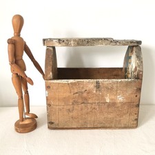 Vintage Shoe Shine Wood Box - Folk Art Homemade Old Shoe Shine Carrying Tote Box