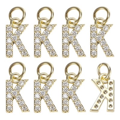 8-Pack 2.5mm Full Rhinestone K Letter Charm for DIY Bracelets/Wristbands [Gold]