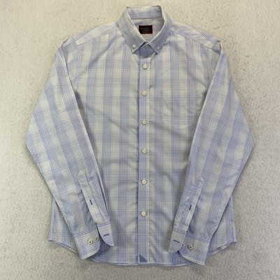 UNTUCKit Shirt Mens Medium Blue White Plaid Wrinkle Free Wilridge WF Slim Fit