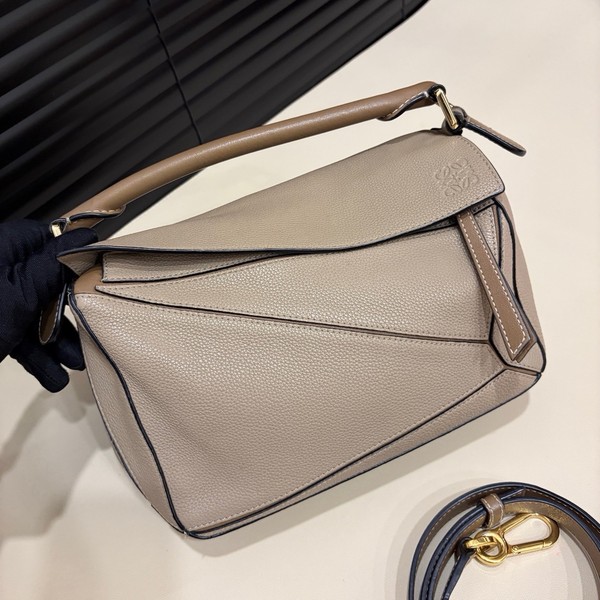 Authentic Pre-owned Loewe Puzzle Small Beige Grained Leather Crossbody Handbag