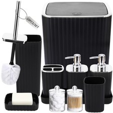 Bathroom Set - Gorgeous Bathroom Set, 10PC Black Bathroom Accessory Set, Brus...