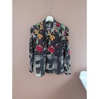 Desigual Shirt Womens L Black Floral Print Button Up Long Sleeve Collared Blouse