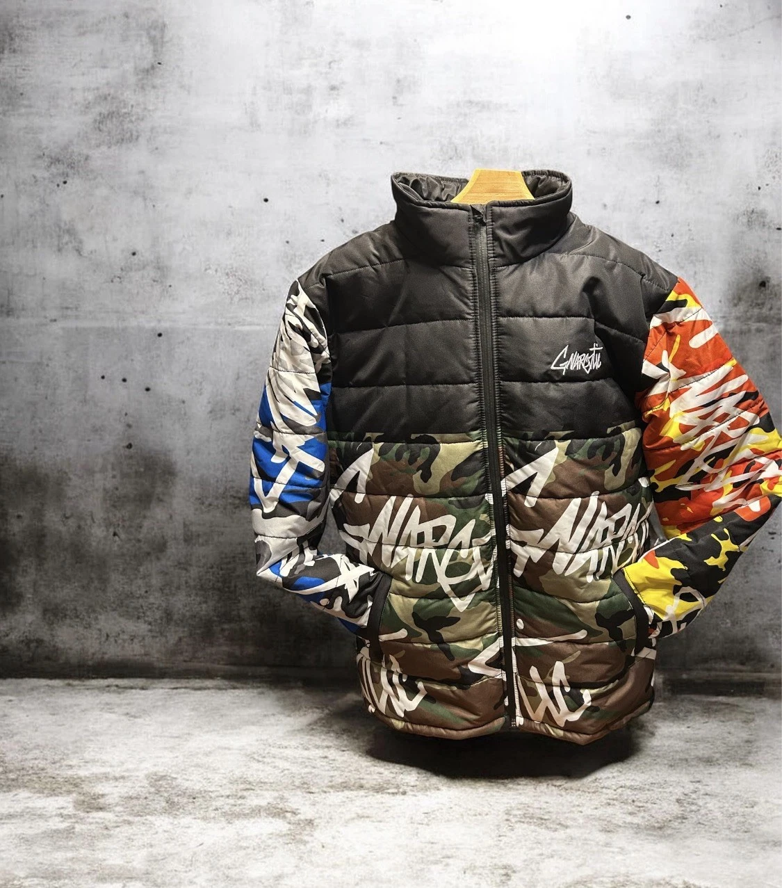 Gnarcotics Tri Color Camo Puffer Jacket STREETWEAR NWOT MEDIUM
