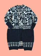 Desigual Long Cardigan Coat M Black White Pat...
