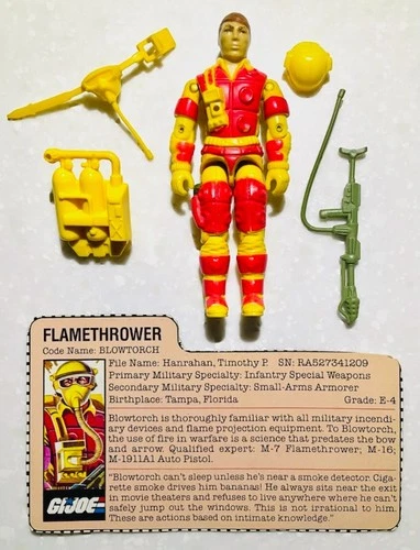 G.I. Joe 1984 Blowtorch (Flamethrower) w/File Card, 100% COMPLETE, EXCELLENT