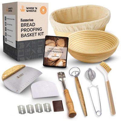 Complete Banneton Bread Proofing Basket Set - 9'' Round and 10'' Oval Baskets -...