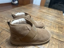 Boys Ugg Neumel II Graphic Slip On Suede Sheepskin Lined Boots, Chestnut