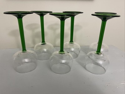Set Of 6 Vintage Luminarc France Emerald Green Stem Rhine Wine Glasses