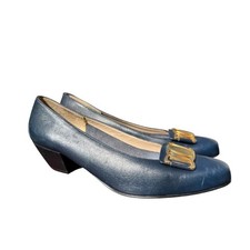 Vintage Salvatore Ferragamo Heel Navy Leather Women size 5.5 B