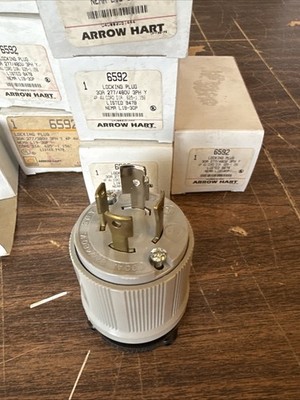 8- Arrow Hart 6592 Locking Male Plug 30A, 277/480V, 4-P, Cord .625-1.156, L19-3
