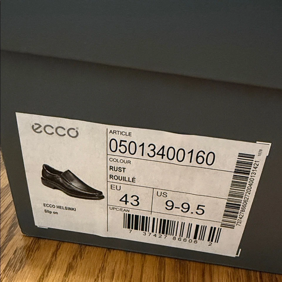 NUEVO CON ETIQUETAS ECCO Helsinki Mocasines sin cordones de cuero marrón rico para hombre talla 9-9,5 Business Foto 2 de 4