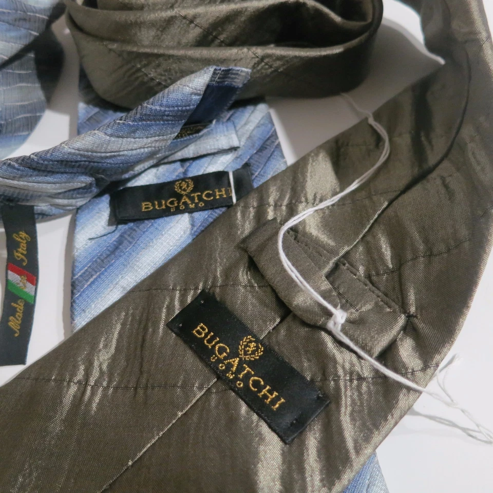 LOTE DE 2 BONITAS CORBATAS DE LUJO DE SEDA ACOLCHADAS A RAYAS BUGATCHI Foto 2 de 3