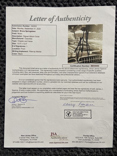 L@@K! Bruce Springsteen SIGNED Chapter And Verse 12’ Music Vinyl Album- JSA COA - Picture 5 of 5