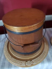 ANTIQUE PRIMITIVE FIRKIN STAVED WOODEN SUGAR BUCKET BAIL HANDLE RARE SMALL 8"