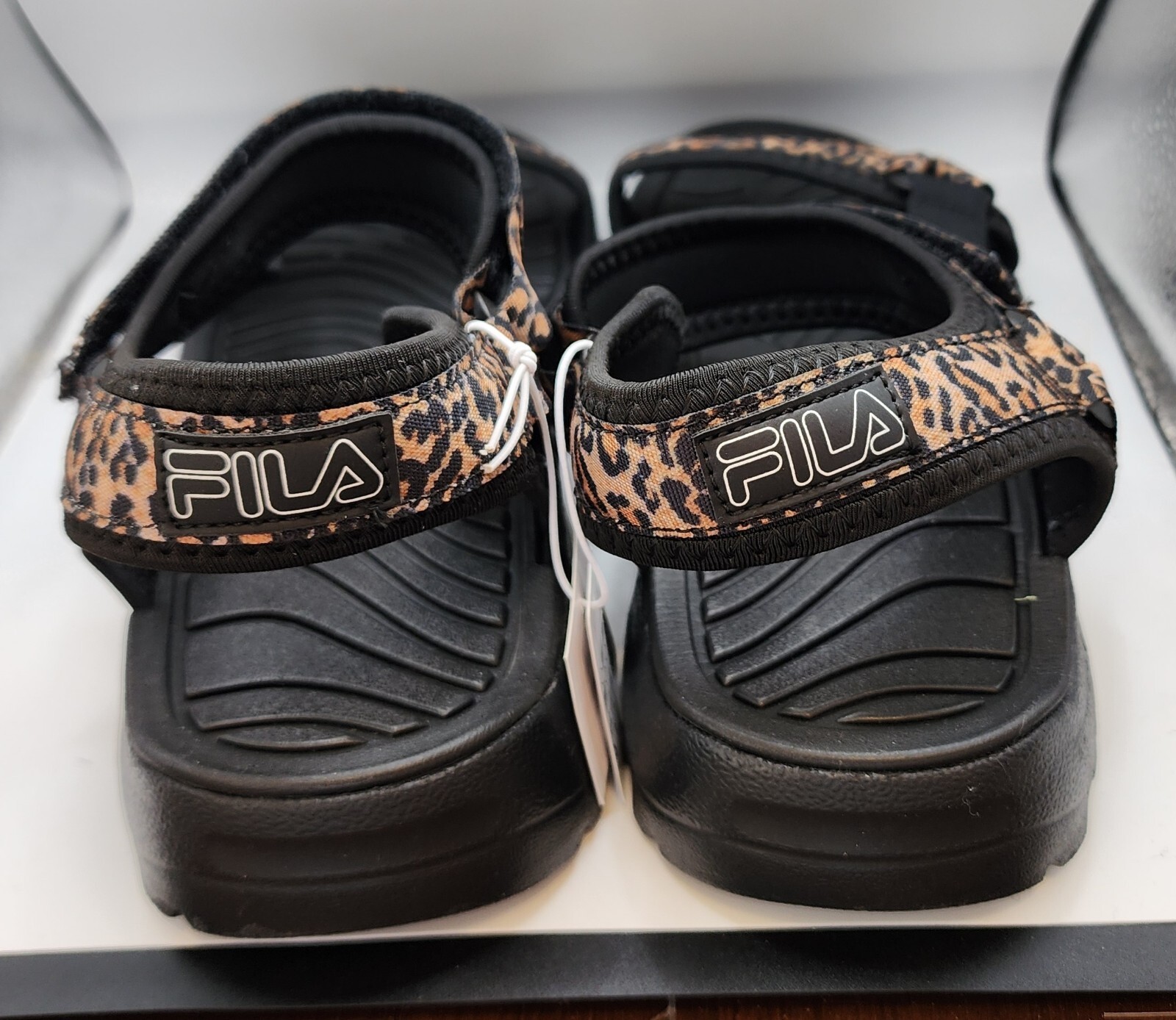 Sandali sportivi leopardati Fila taglia 11 ANDROS nuovi scarpe donna nero marrone UK 8 5 nuovi con scatola