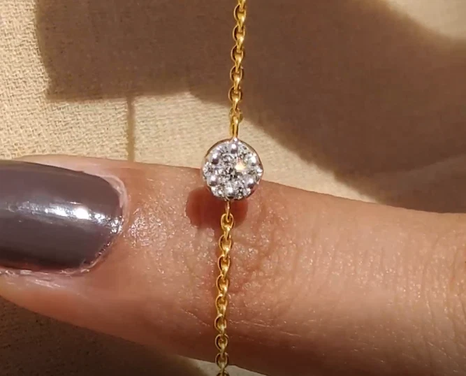 0.12CT Pave diamond bracelet in 14kt solid yellow gold, anniversary gift for her - Image 4 of 4