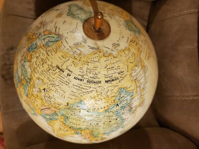 Vintage 1980s Replogle Globemaster 12 inch Globe Yellow Ocean