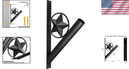 Weather-Resistant Wrought Iron Flag Pole Holder with Star Decor - 1" Diameter - Picture 2 of 9