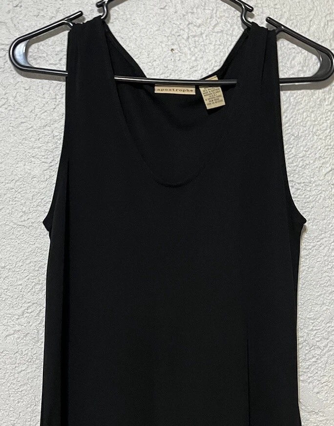 Apostrophe Little Black Mini Dress Rayon Blend Women S Pullover Scoop Neck Slits - Image 2 of 4