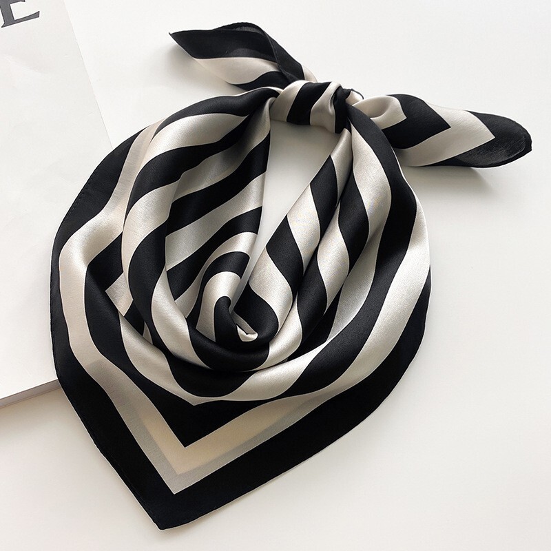 100% Silk Scarf Women Vintage Stripped Head Neck Hair Kerchief Headscarf 53*53