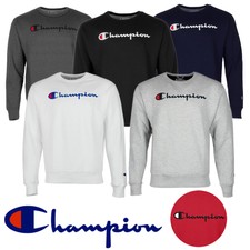 Champion Men's Fleece Sweatshirt Powerblend Long Sleeve Crew Neck Script Logo
