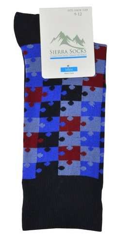 Sierra Socks Chaussettes d'équipage colorées pour hommes motif puzzle coton peigné chaussettes douces - Photo 8/10