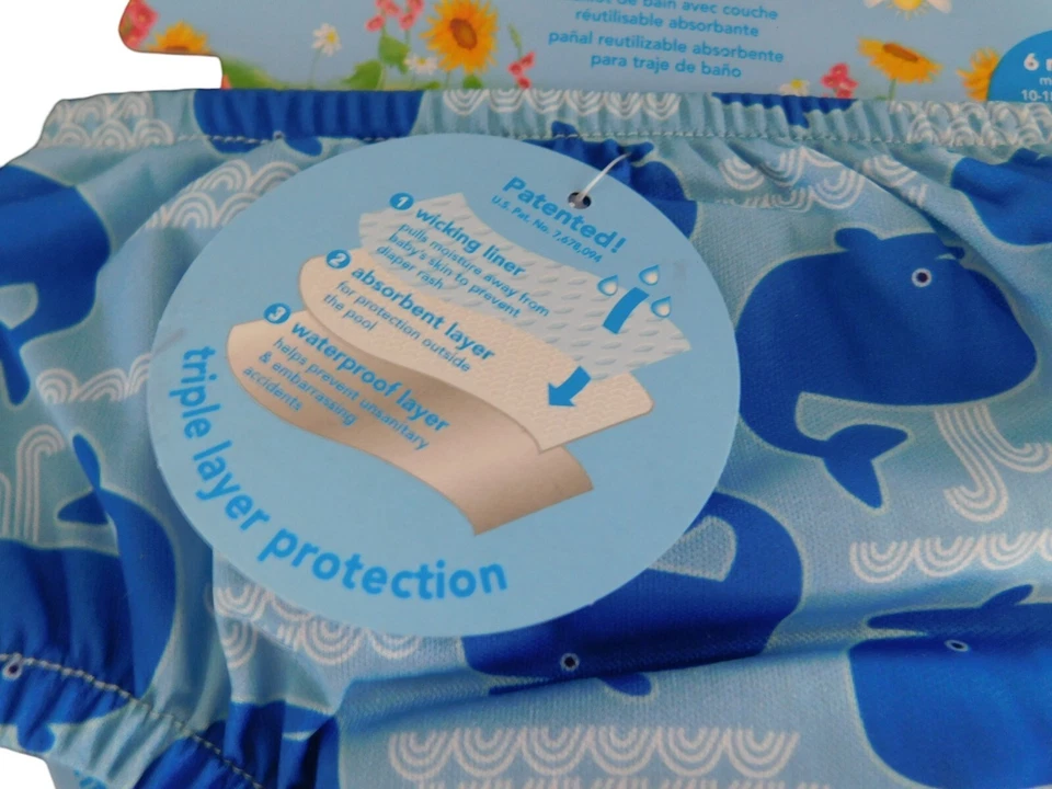 NUEVO CON ETIQUETAS i Play 6 Meses 10-18 libras Reutilizable Absorbente Traje de Baño Pañal Lt Azul Ballenas Foto 3 de 4