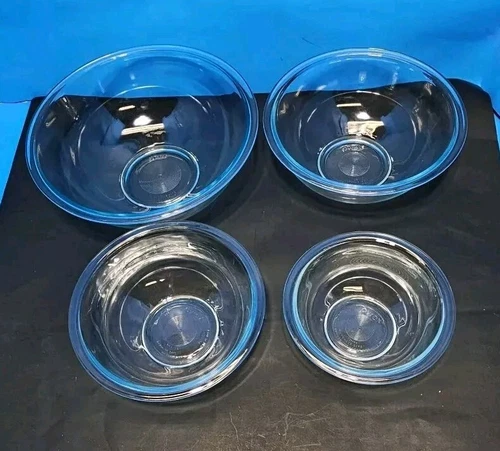 Set of 4 ~ Nesting Pyrex Clear Glass Mixing Bowls ~ Made in USA