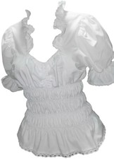 Trachtenbluse Damen Trachten Dirndlbluse Freizeitbluse Kurzarm Weiß Baumwolle