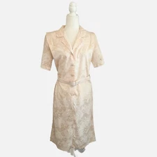 VTG NEW LOOKS California Printed Button V-neck Belted Midi Secretary Dress 10