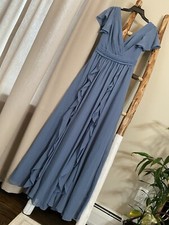 Celebrate By DB Studio Women's Steel Blue Flutter Sleeve Long Maxi Dress Size 2