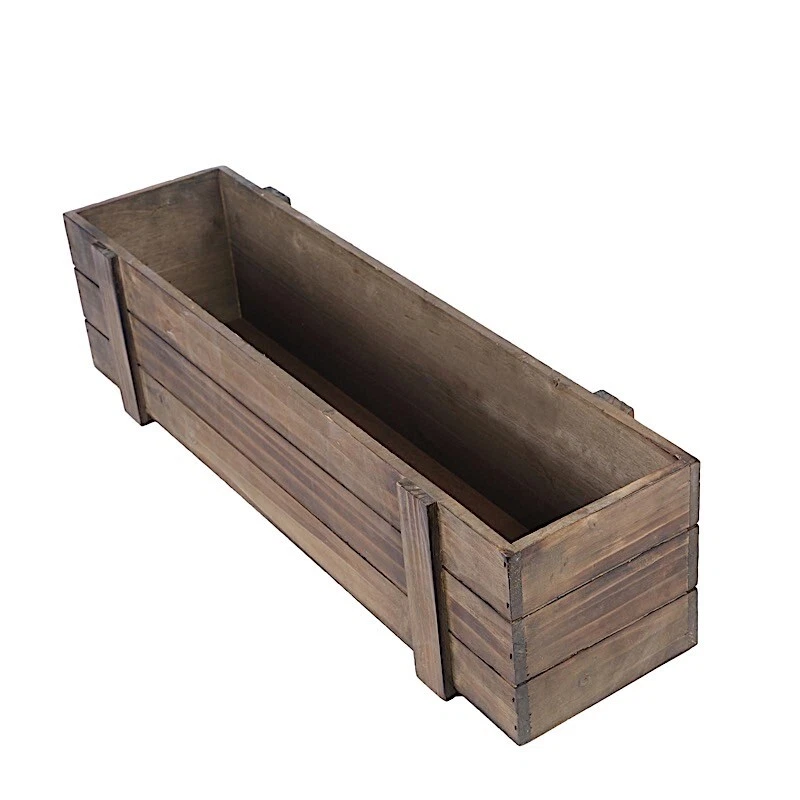MARRÓN OSCURO 24x6" Madera Rectangular Caja Maceta Soportes Centros de Mesa Boda Foto 3 de 4