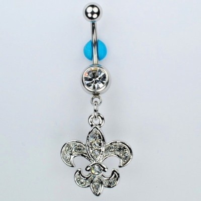 Fleur De Lis Dangle Belly Button Navel Ring Bar Saints Piercing Jewelry (C14)